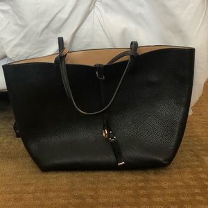 black fake leather tote bag